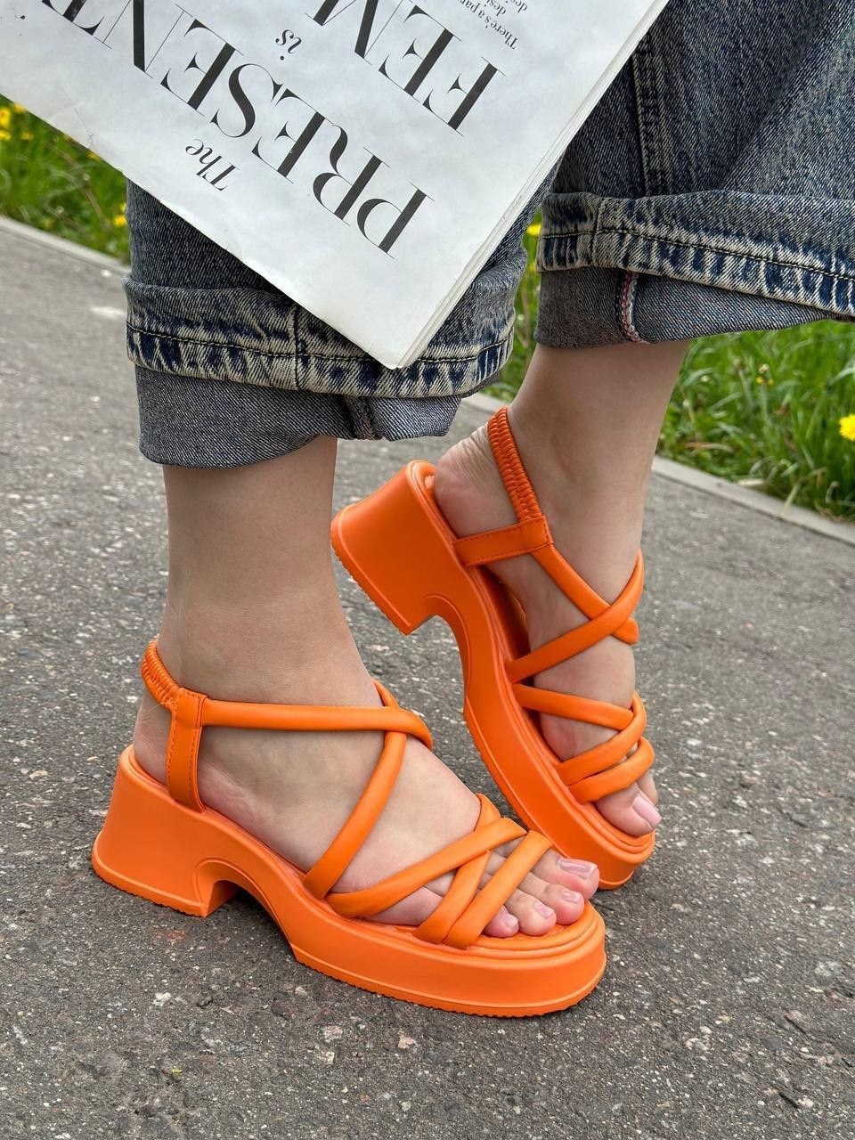 женские босоножки,,босоножки летние,оранжевые босоножки на каблуке,босоножки на платформе