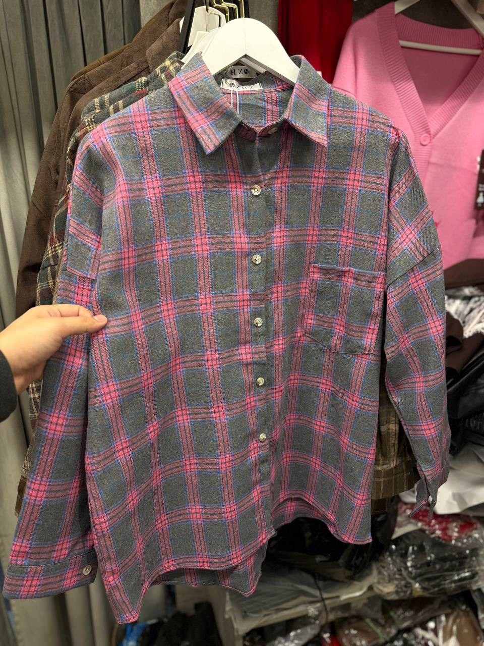 рубашка в клетку женская оверсайз,женская рубашка в клетку,рубашка розовая в клетку оверсайз,рубашка женская стильная,женская модная рубашка