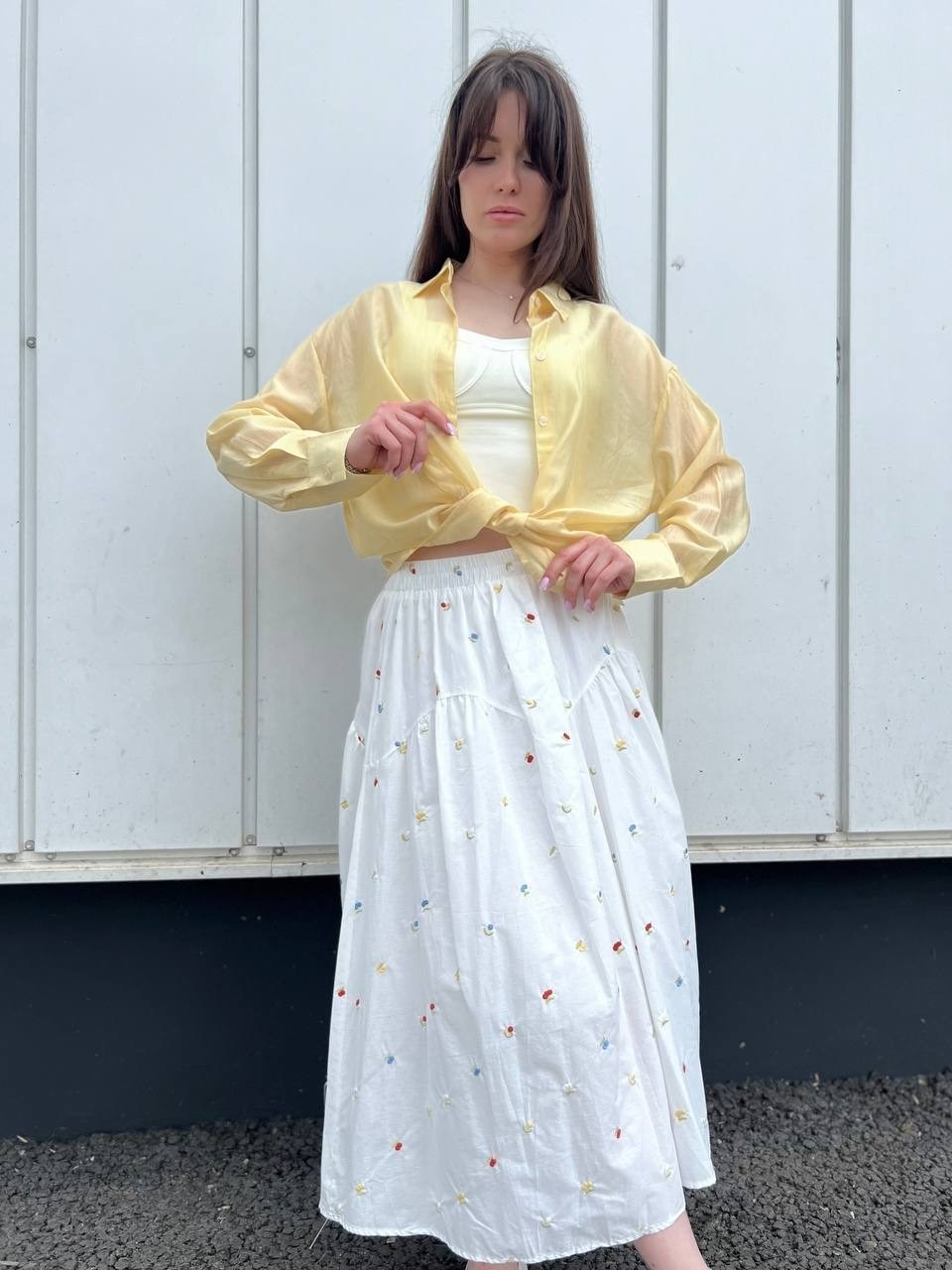 миди юбка,юбка женская,рубашка желтая,рубашка модная,юбка