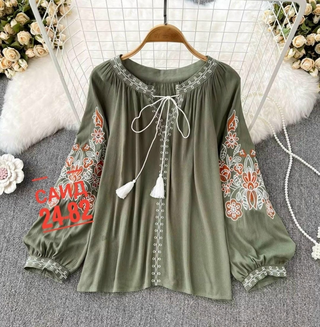 женская блузка с вышивкой,блузка с вышивкой,блузка в стиле бохо,винтажная блузка,этническая блузка с цветочной вышивкой женская рубашка длинным рукавом