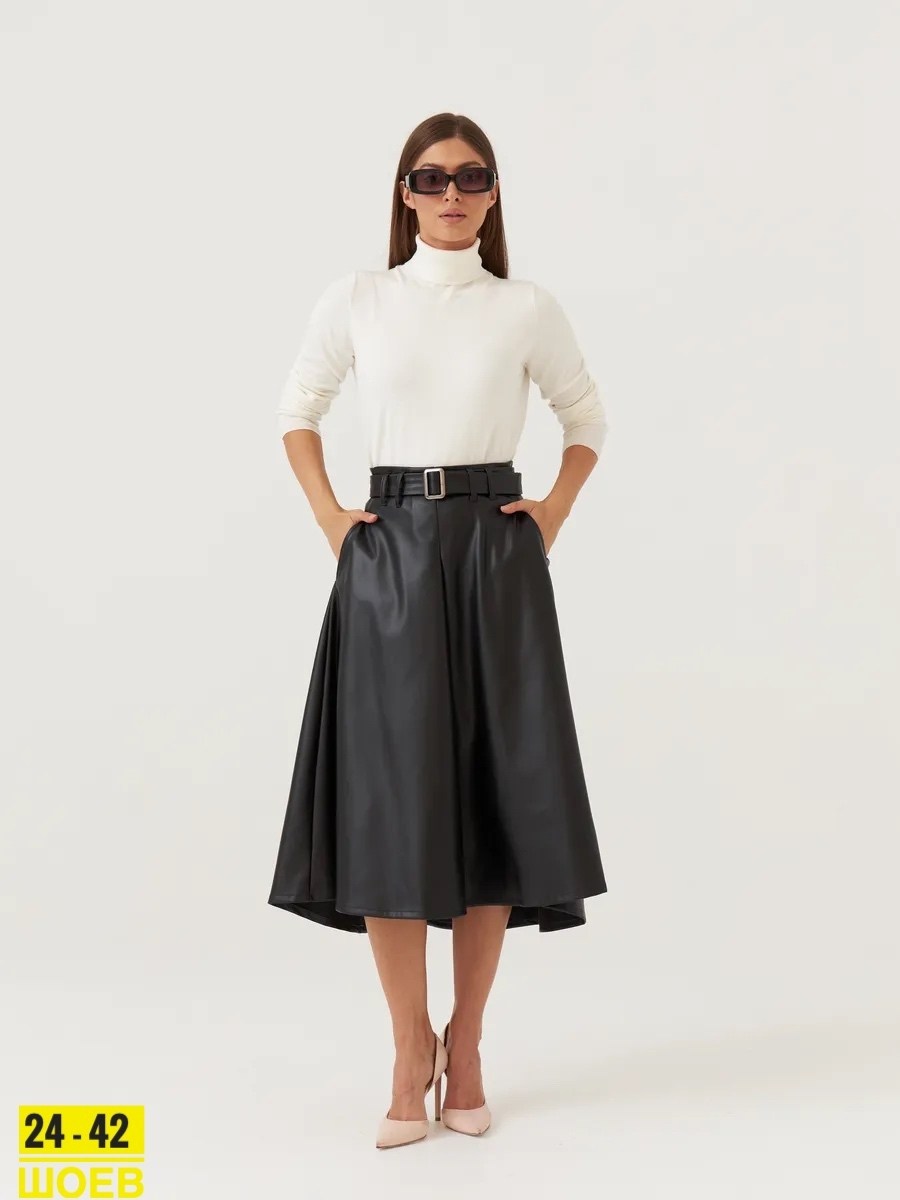 юбка трапеция миди кожаная офисная lina grazki,юбка полусолнце из экокожи с карманами и поясом chumakova fashion,юбка кожаная трапеция миди lina grazki,юбка кожаная трапеция,юбка миди из экокожи sabri