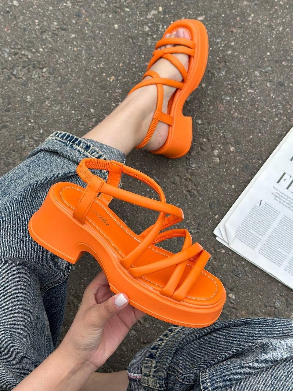 женские босоножки,,босоножки летние,оранжевые босоножки на каблуке,босоножки на платформе