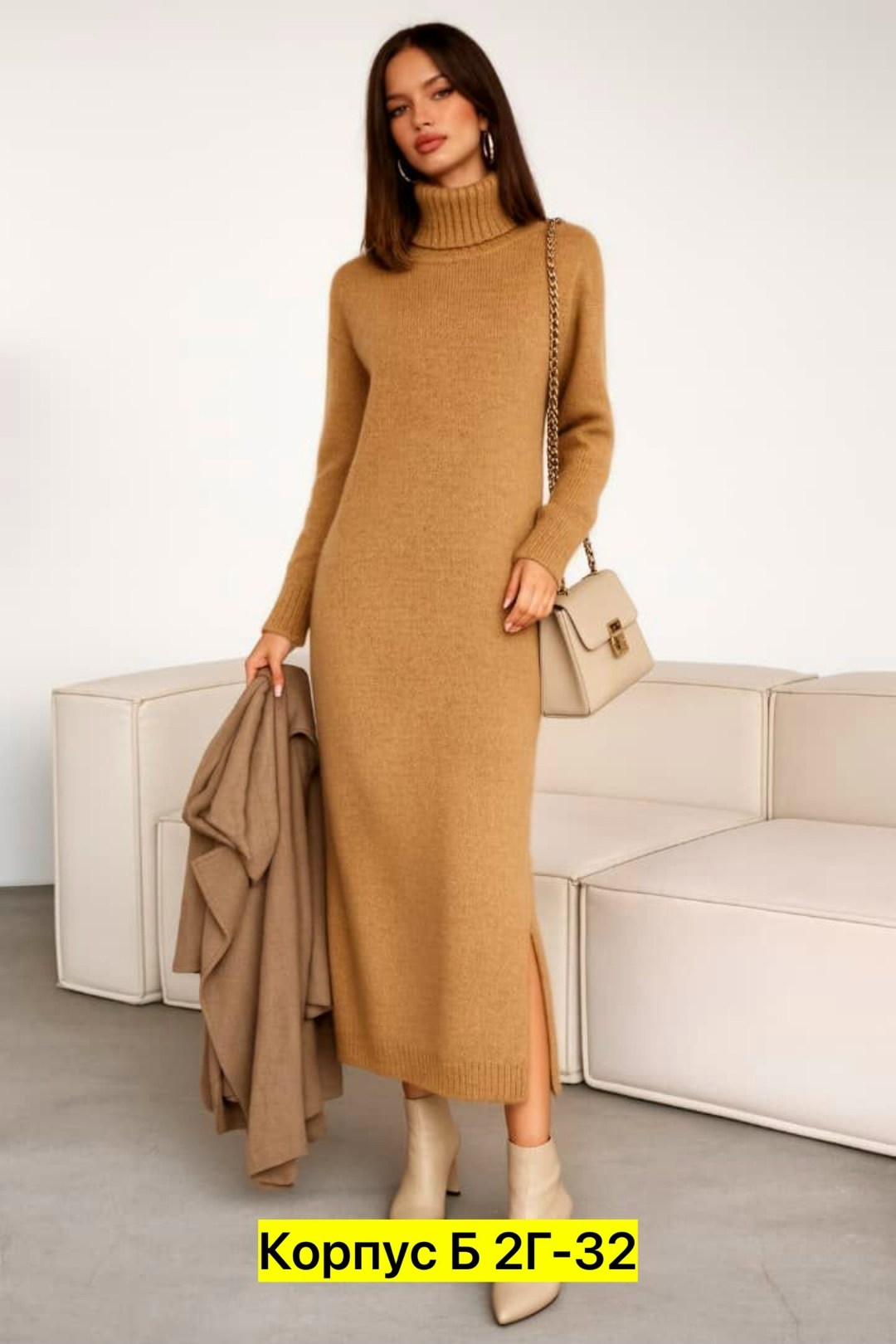 вязаное платье свитер,платье mislana 1035 серый размер 48-54,платье трикотажное,теплое платье свитер,вязаное платье