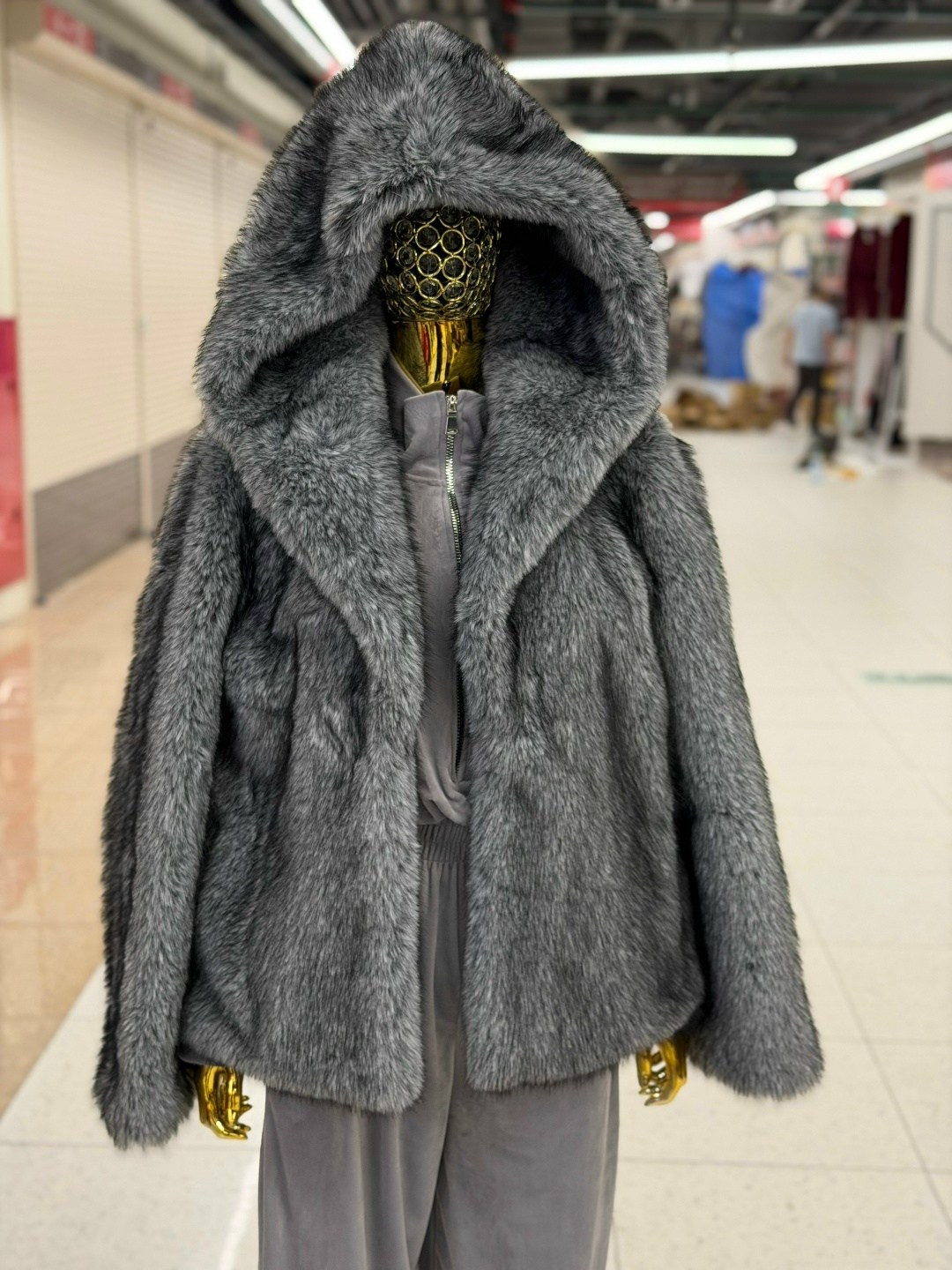 женская шуба,шуба,шуба из экомеха с капюшоном,шуба из эко меха fidan цвет серый,женская шуба из натурального кроличьего меха