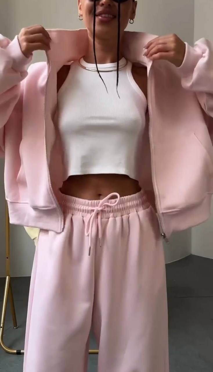 костюм спортивный,костюм спортивный розовый,розовый костюм,костюм женский на флисе,костюм спортивный со штанами палаццо и зип худи micca 362777071