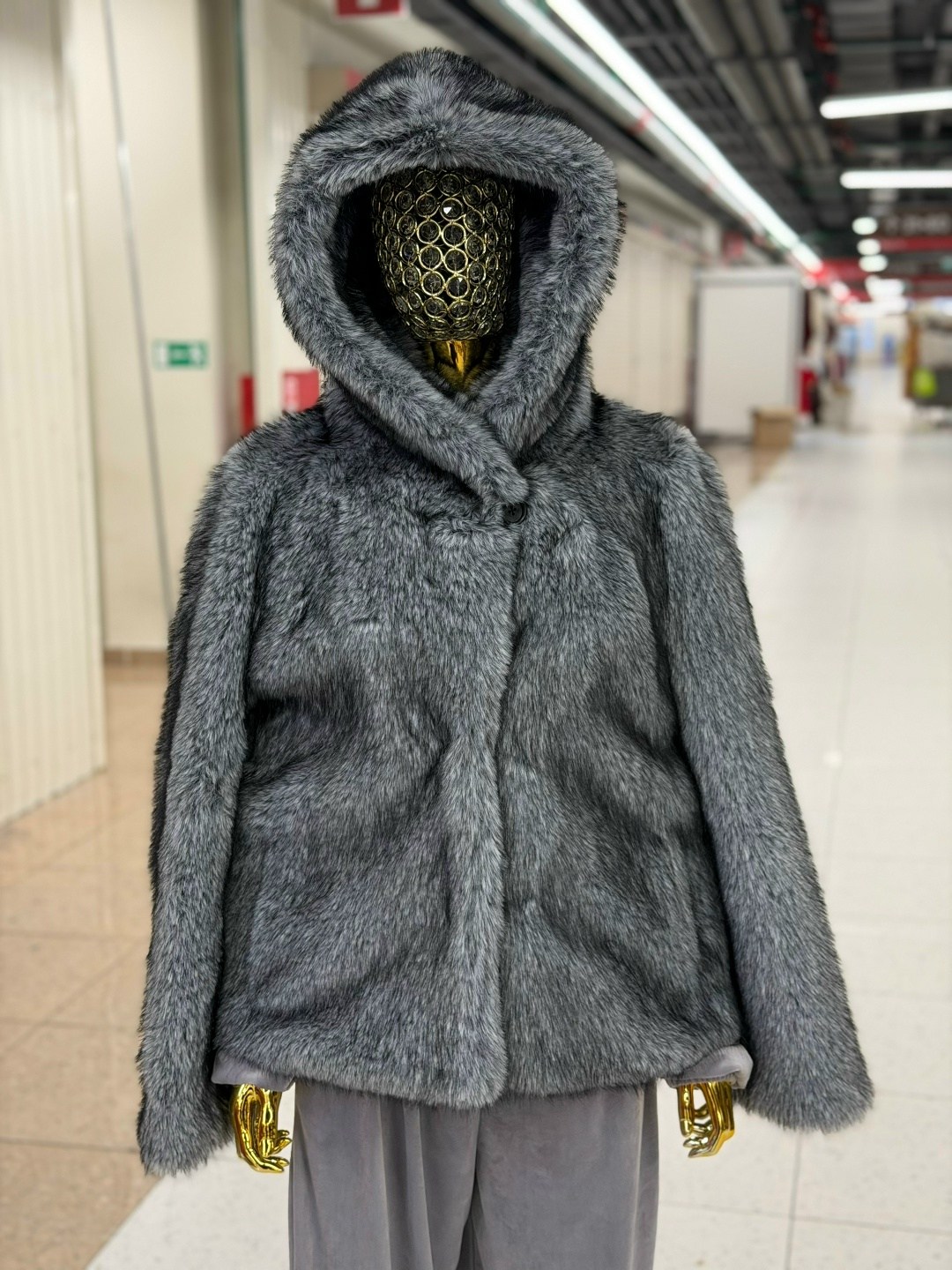 женская шуба,шуба,шуба из экомеха с капюшоном,шуба из эко меха fidan цвет серый,женская шуба из натурального кроличьего меха