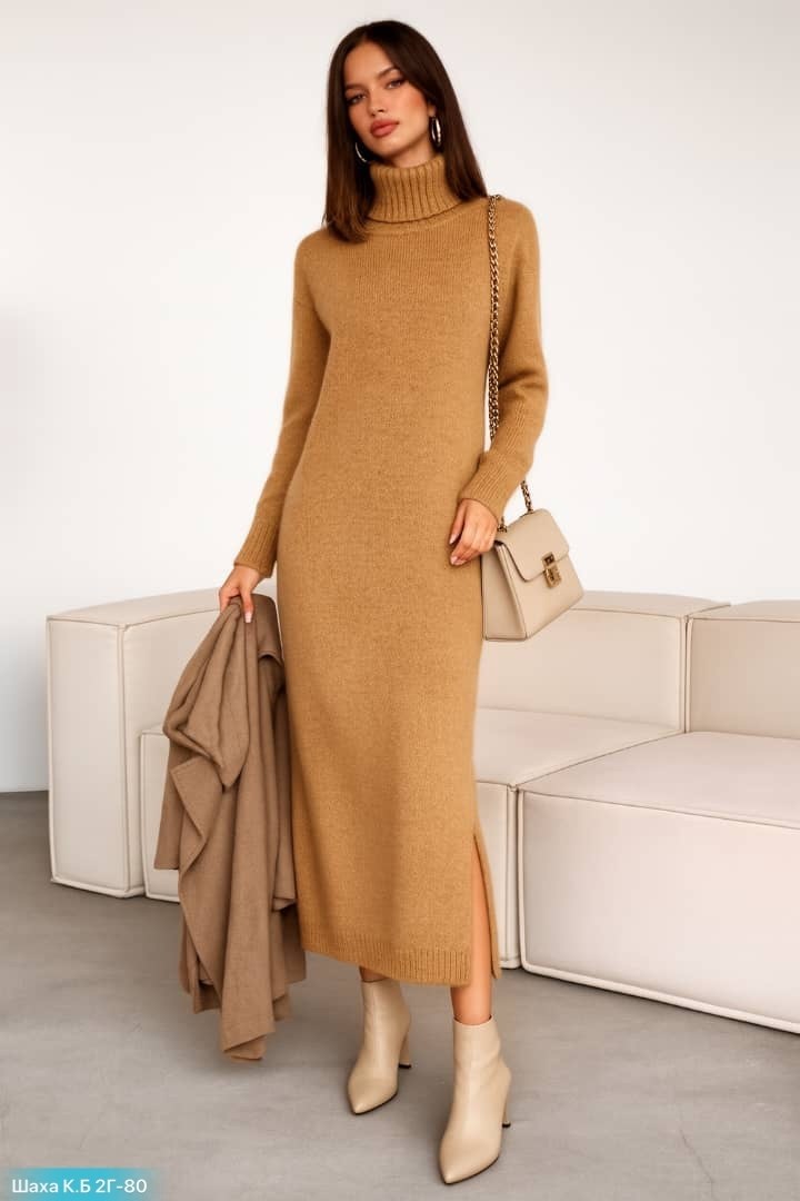 женское кашемировое платье-свитер с высоким воротником в стиле оверсайз,платье длинное трикотажное в рубчик с горлом серый меланж,трикотажное платье,платье вязаное,длинное вязаное платье