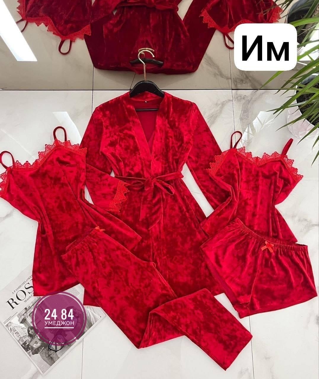 пижама комплект 5 в 1,пижама велюр,пижама велюровая женская,комплект велюровый женский,женская пижама бархат 4 в 1