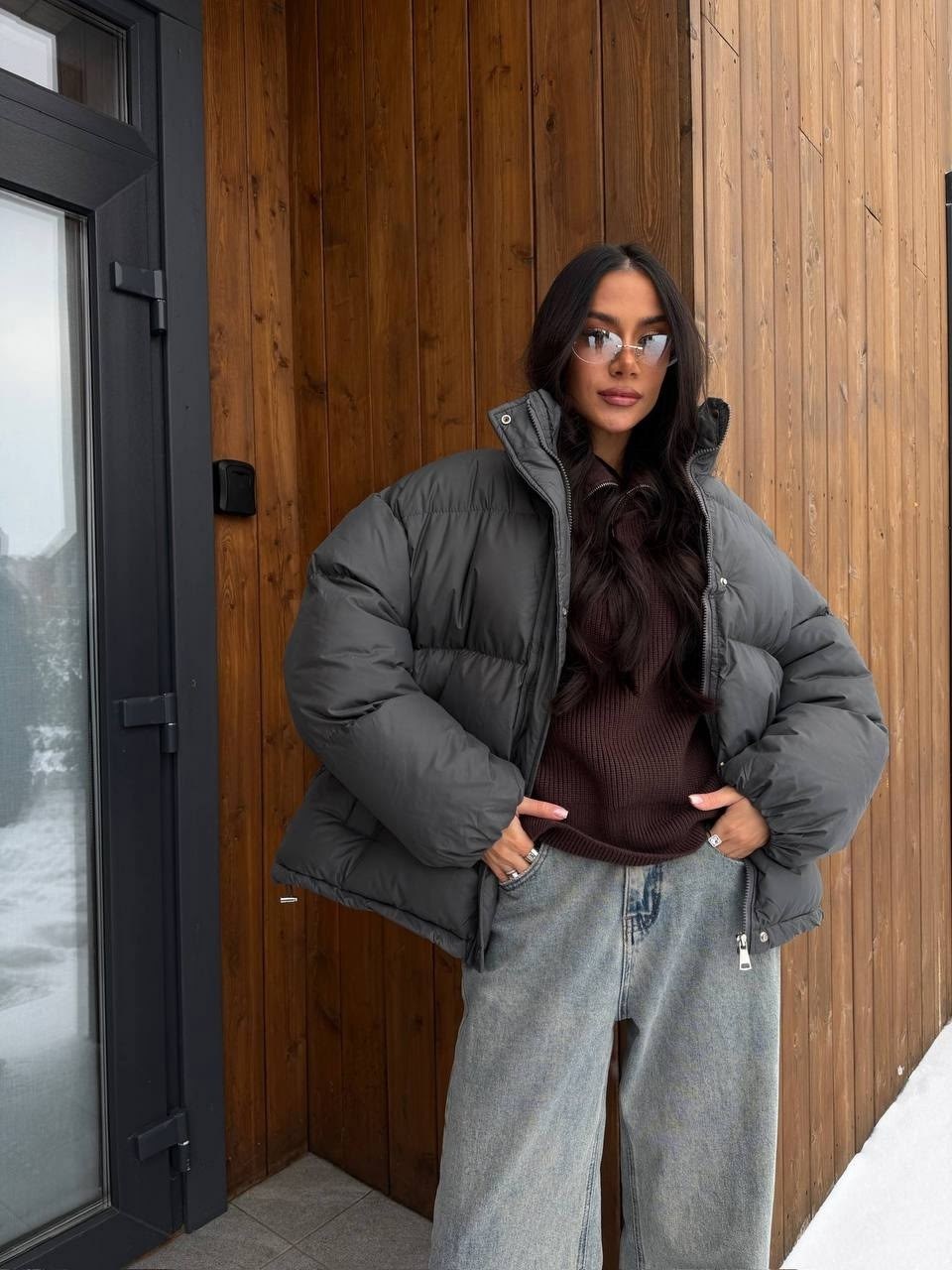 женская зимняя укороченная куртка-пуховик,куртка оверсайз,куртка-пуховик,пуховик оверсайз,теплая куртка