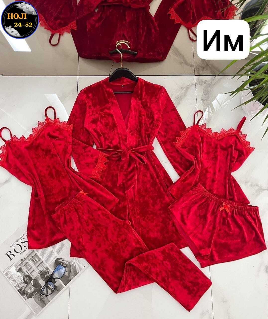 пижама комплект 5 в 1,пижама велюр,комплект пижама,комплект велюровый женский,комплект женской пижамы
