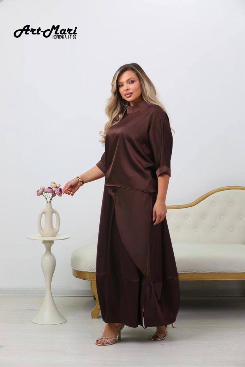 костюм классический adora style шелковая коллекция,костюм классический,женский костюм,шелковый женский костюм,костюм классический женский adora style вечерний/праздничный двойка шоколадный