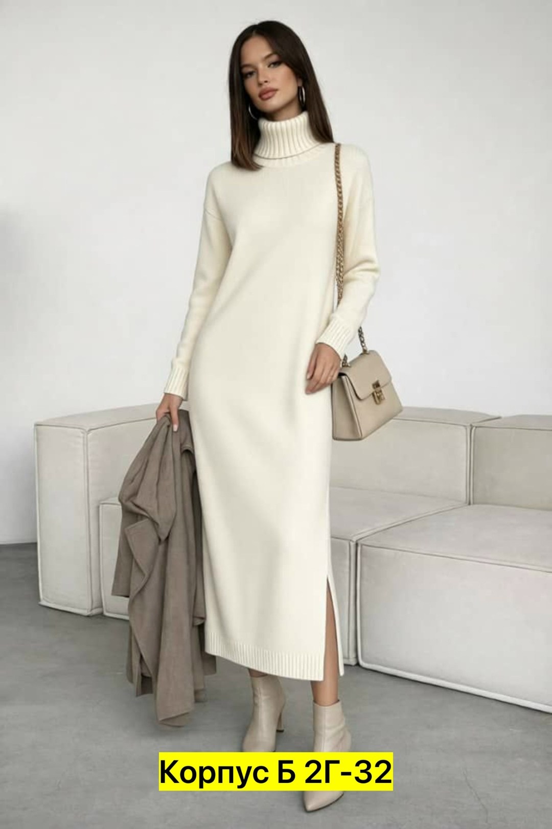 вязаное платье свитер,платье mislana 1035 серый размер 48-54,платье трикотажное,теплое платье свитер,вязаное платье