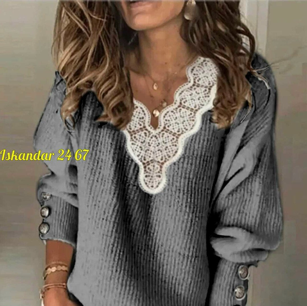 свитер с кружевом,женский трикотажный пуловер,женская кофта,женская кофточка,свитер на пуговицах