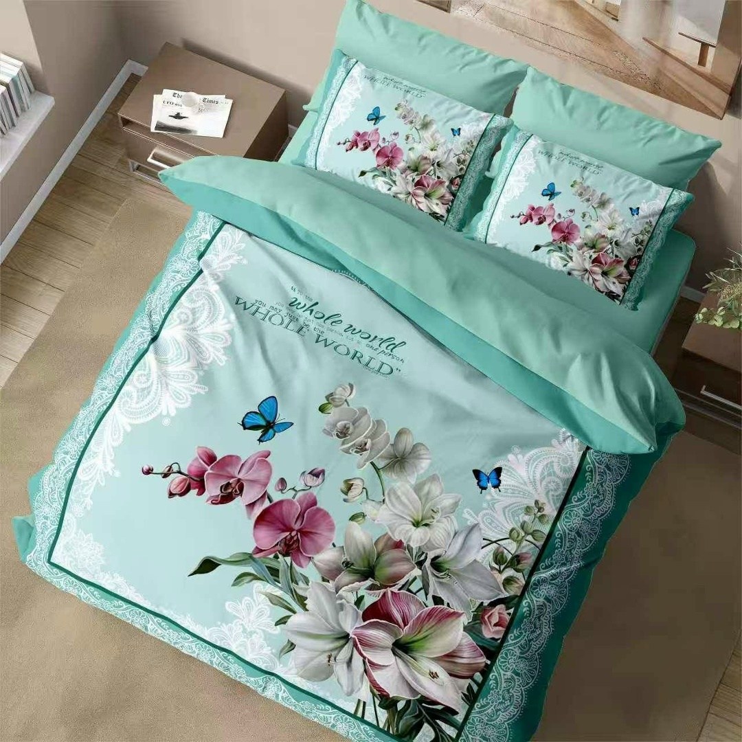 комплект постельного белья,постельное белье,комплект постельного белья из полиэстера с 3d цветами,постельное белье из сатина,комплект постельного белье евро