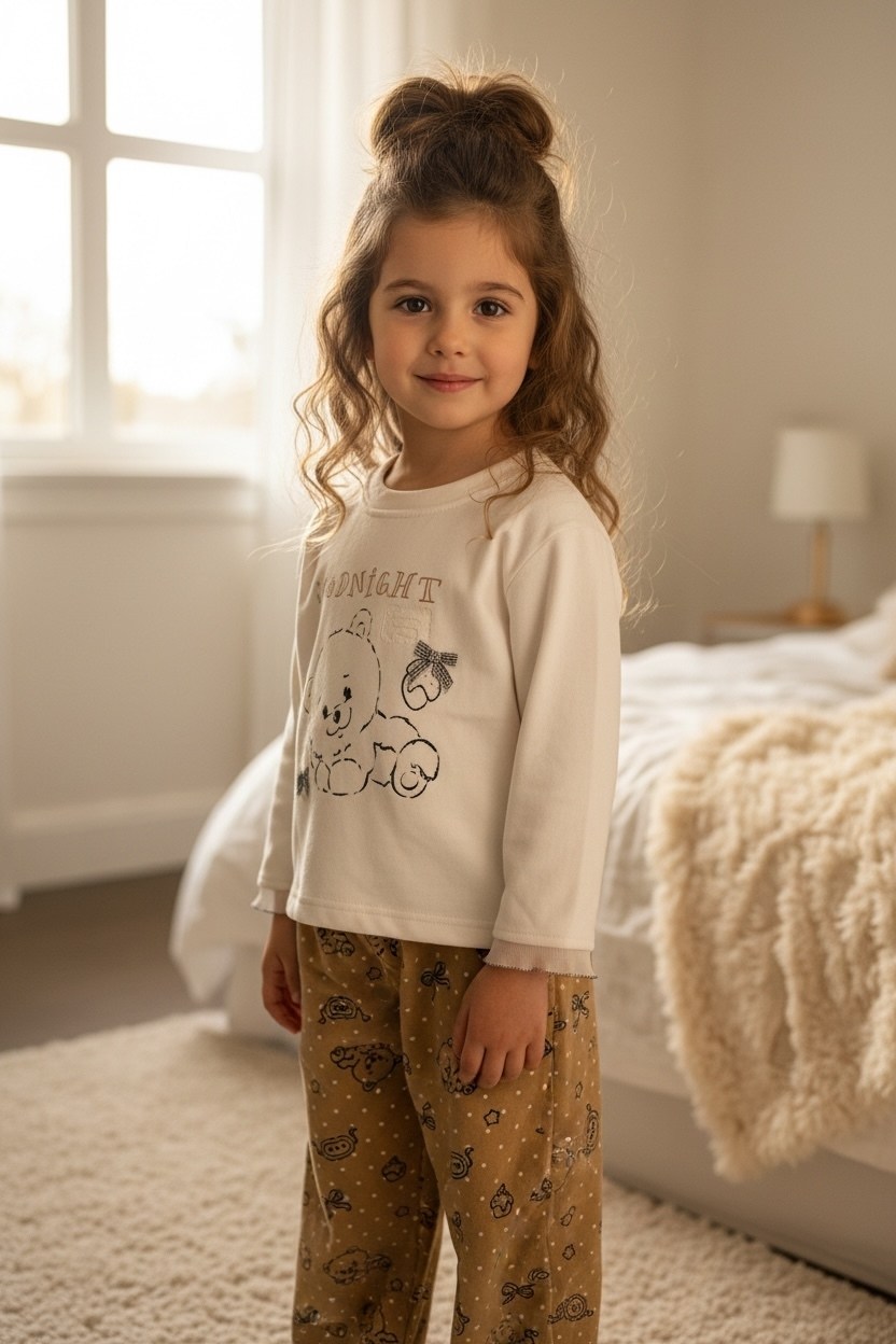 пижама для девочки,пижама детская для девочек,детская пижама бежевая для мальчика и девочки bambino mio,теплые пижамы детские,mayoral пижама для девочки 4778