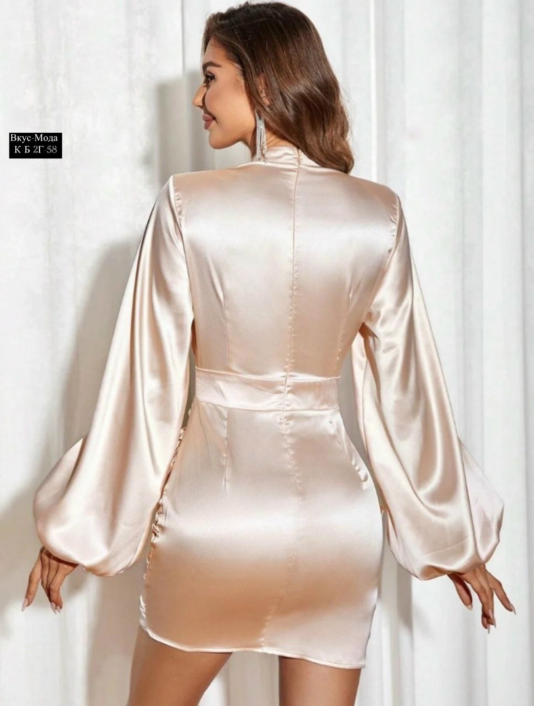 атласное платье,платье с рукавами фонарик,стильное платье,платье женская,платье
