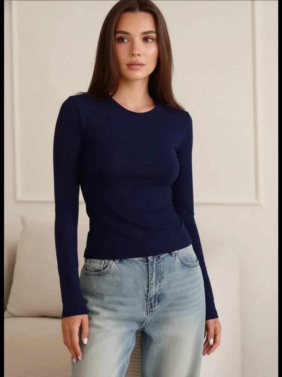 лонгслив женский,лонгслив базовый,лонгслив,синий лонгслив,лонгслив женский синий