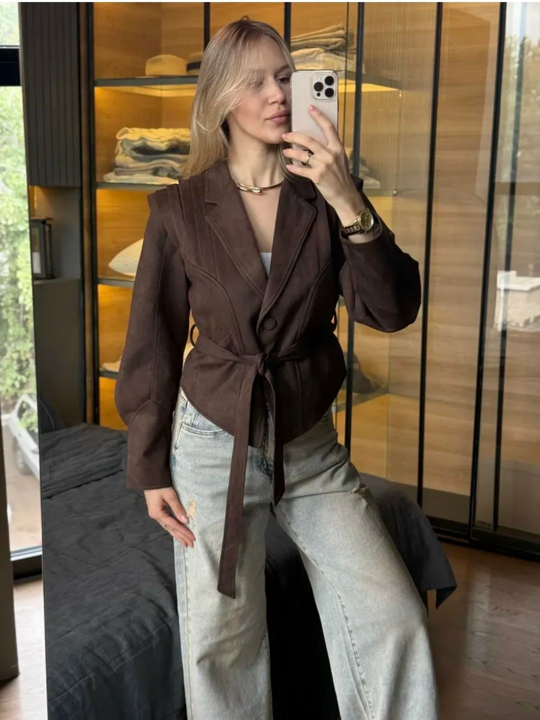 пиджак с завязками,куртка женская,коричневая куртка,пиджак,замшевая куртка