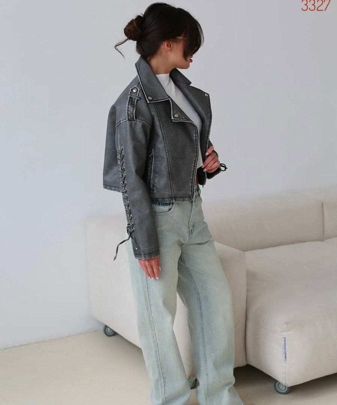 косуха куртка кожаная укороченная xr-xoroshy,куртка косуха,косуха кожаная женская куртка оверсайз,косуха куртка кожаная укороченная xr-xoroshy цвет серый, серый графит,косуха куртка кожаная укороченна