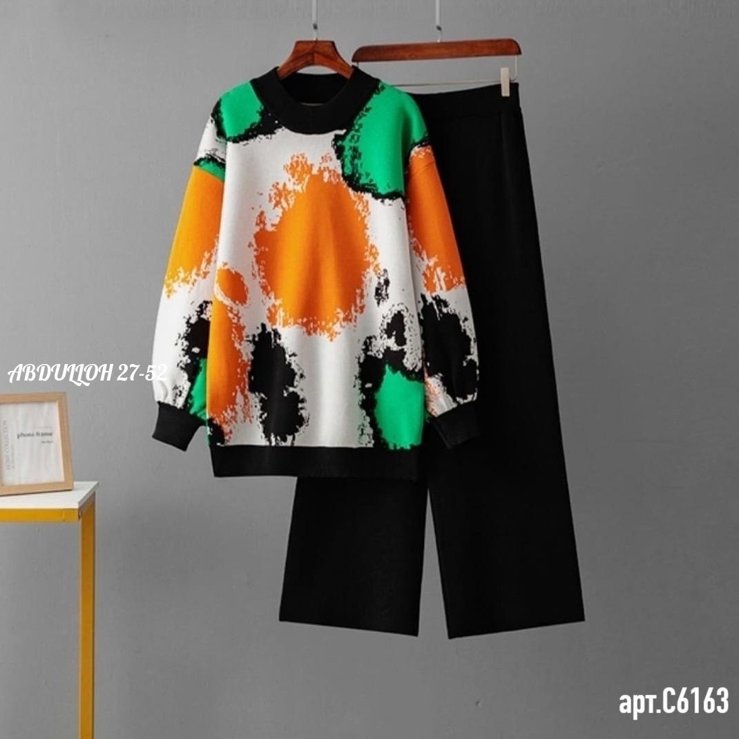 трикотажные костюмы,стильные спортивные костюмы,женские костюмы,сити текс костюм вязаный с брюками широкими палаццо шерстяной,костюм вязаной