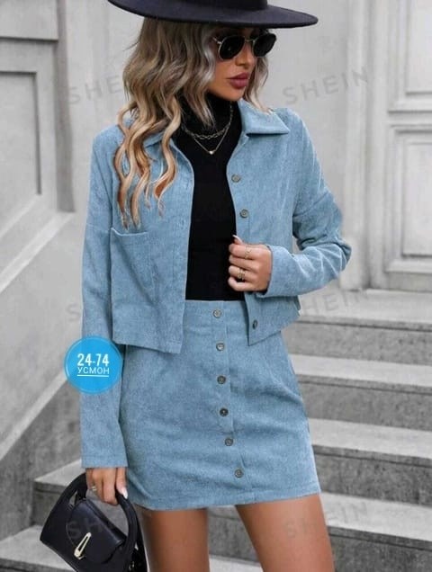 вельветовый костюм с юбкой,женский костюм из экозамши с юбкой и укороченным жакетом happyfox,женские костюмы с юбкой,вельветовый костюм пиджак и юбка,костюм с юбкой повседневный