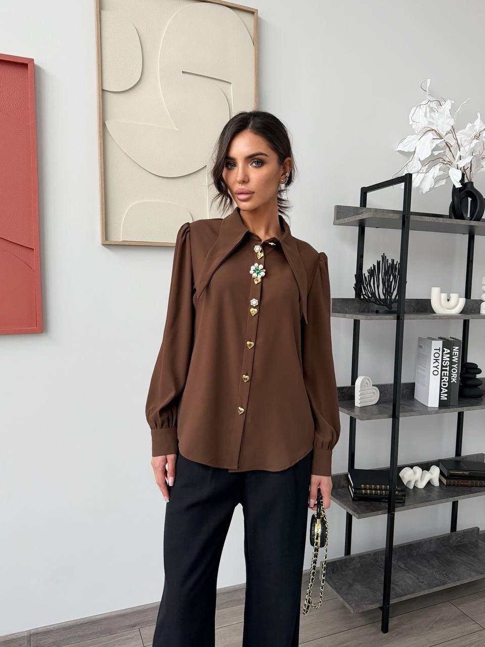 женская блуза,блузка женская,блузка стильная,рубашка коричневая,блуза