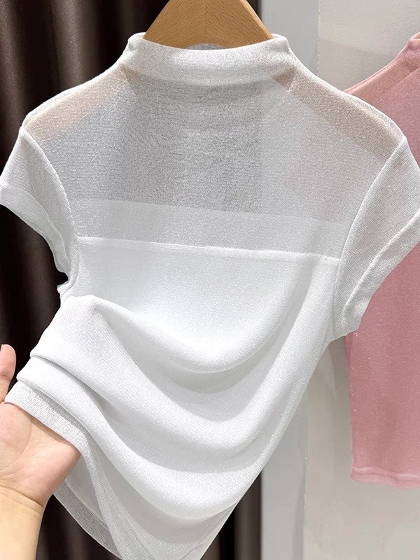 кофта женская,женская облегающая футболка с коротким рукавом,футболки женская,блузка с высоким воротником,футболки с коротким рукавом