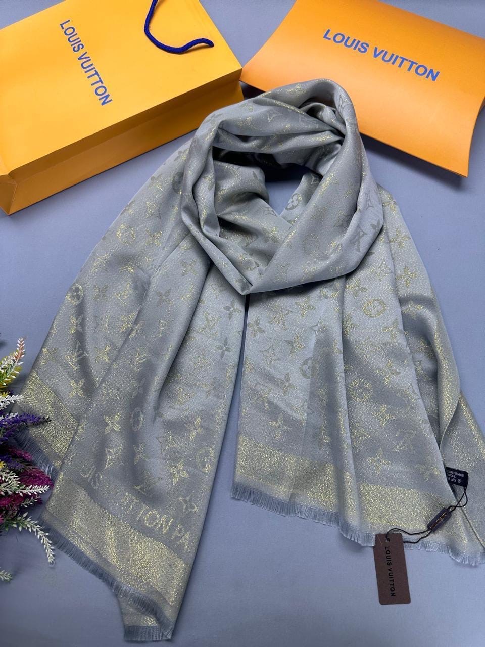 серый платок луи виттон,палантин/шарф louis vuitton тёплый,палантин,платок шелковый луи виттон,палантин женский