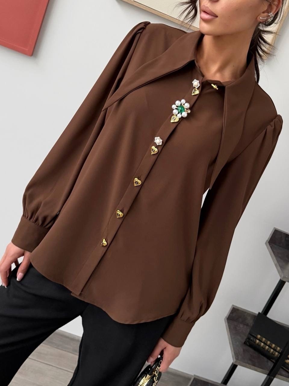 женская блуза,блузка женская,блузка стильная,рубашка коричневая,блуза