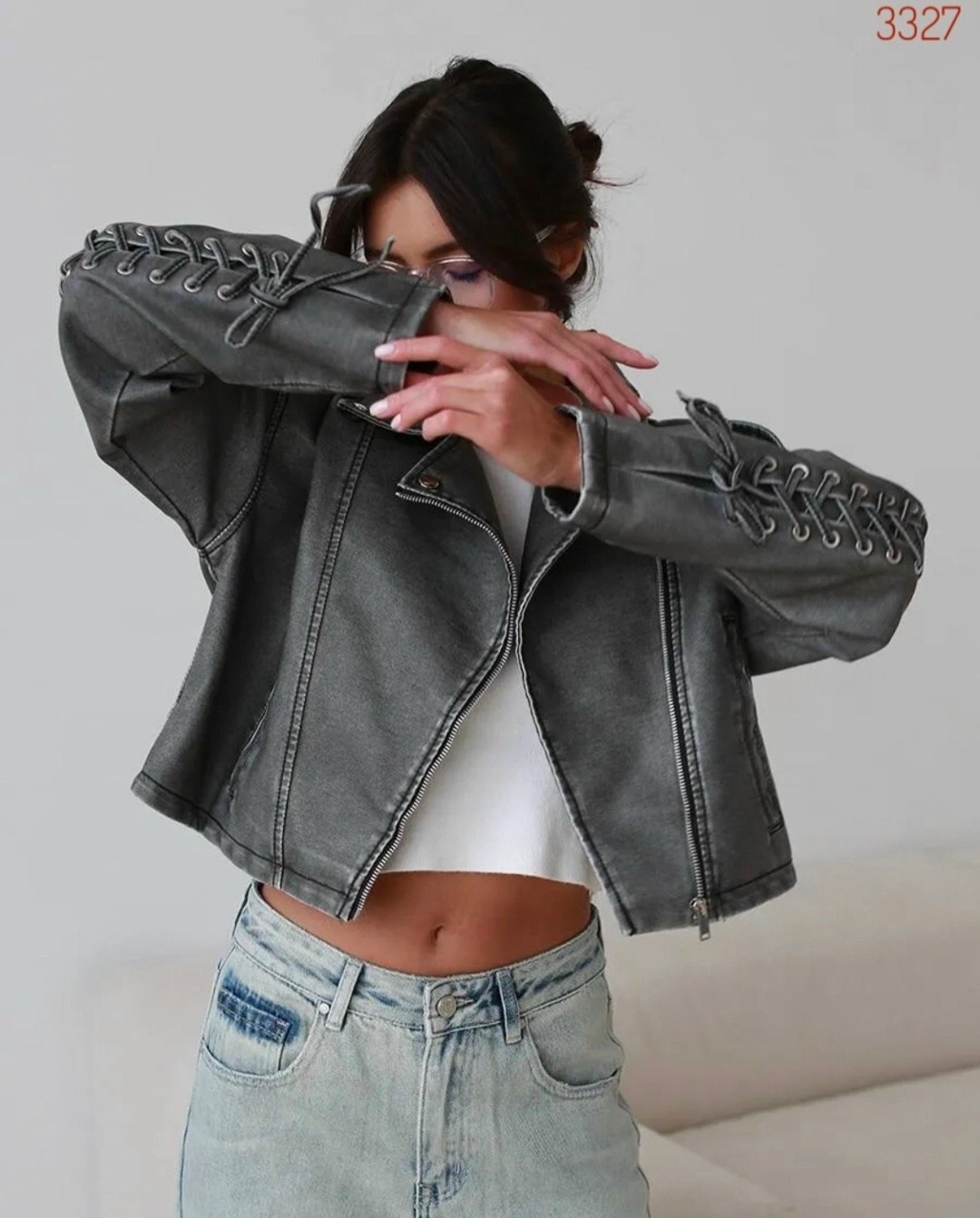 косуха куртка кожаная укороченная xr-xoroshy,куртка косуха,косуха кожаная женская куртка оверсайз,косуха куртка кожаная укороченная xr-xoroshy цвет серый, серый графит,косуха куртка кожаная укороченна