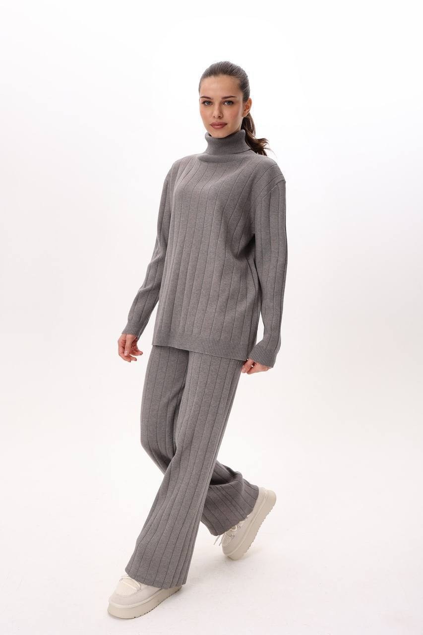 костюм женский mist (свитер и брюки) серый р. s (40-42),костюм вязаный с брюками широкими палаццо шерстяной сити текс,костюм женский теплый брючный,костюм женский mist (свитер и брюки) серый р. l (48-