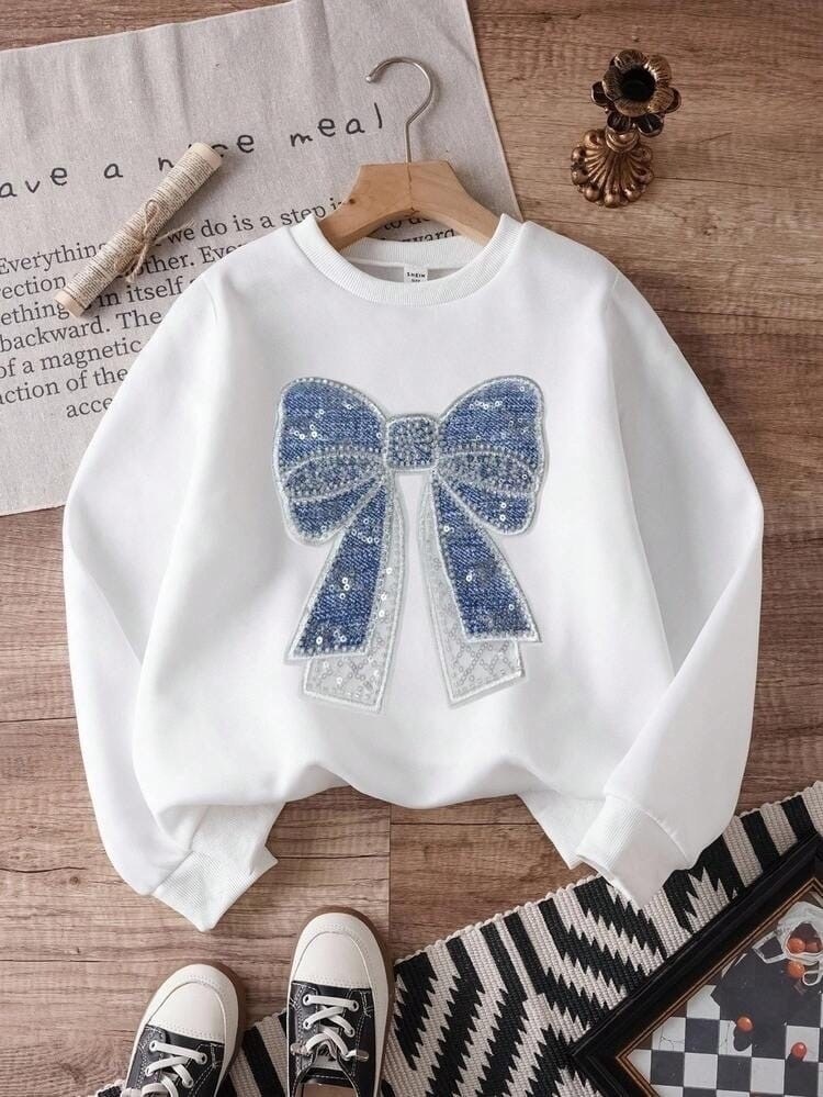 свитшот для девочек,толстовка с бантами,толстовка в стиле,толстовка для девочек,модные пуловеры с бантом и бриллиантами