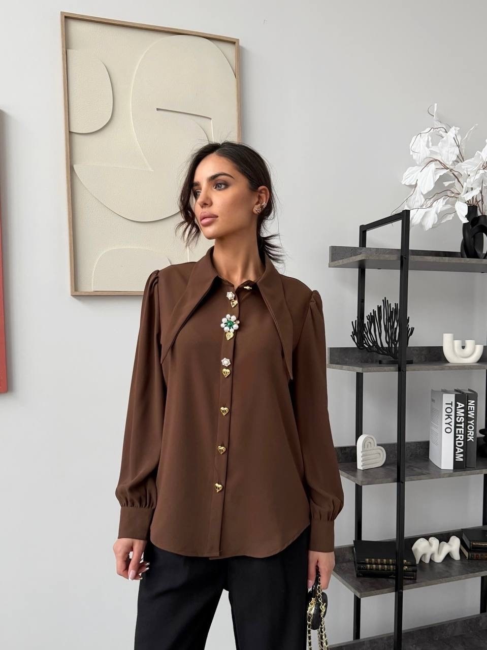 женская блуза,блузка женская,блузка стильная,рубашка коричневая,блуза