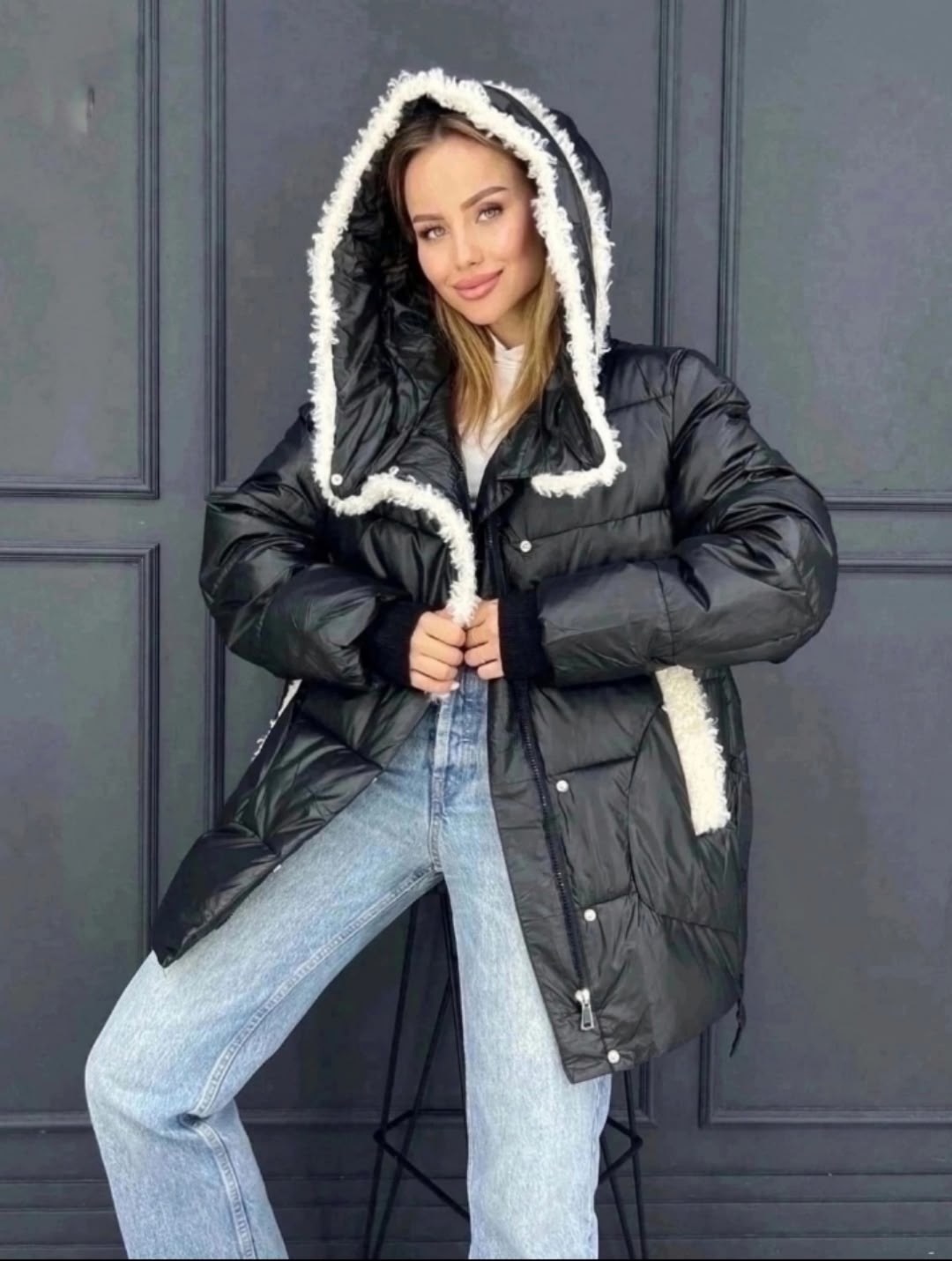 женский зимний пуховик,женская куртка,пуховик зимний длинный оверсайз куртка genevieve,стильная куртка,куртка