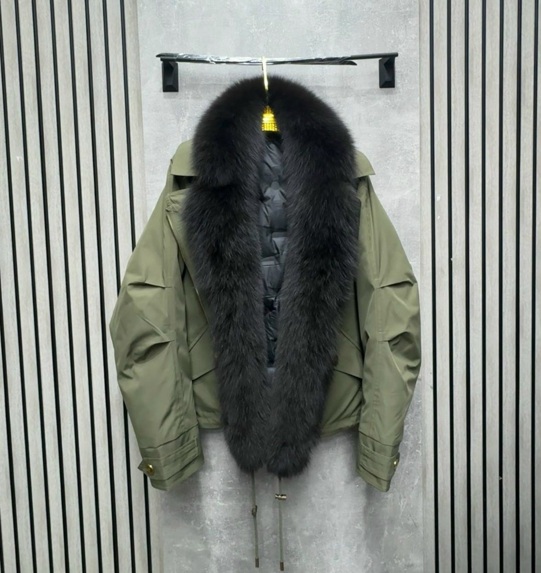 куртка - пуховик с мехом песца city furs,куртка с натуральным мехом,коричневая укороченная парка с меховым воротником,женский пуховик,пуховик с мехом