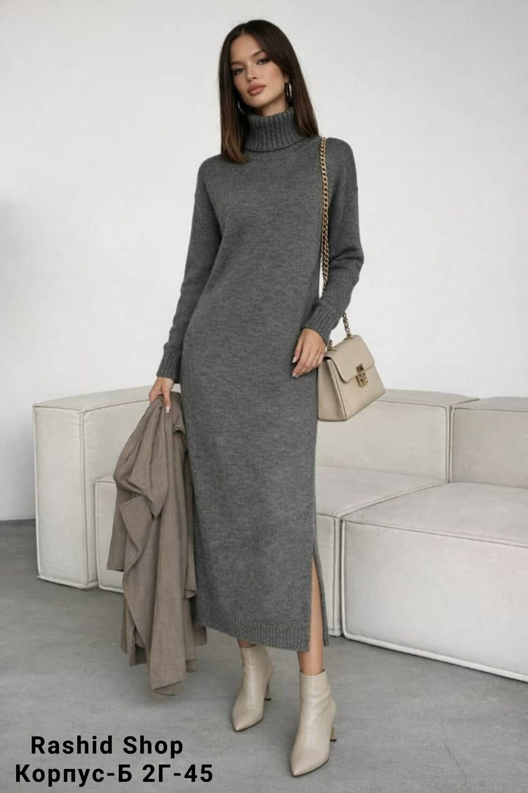серое длинное платье-гольф из ангоры,серое длинное платье-гольф из ангоры issa plus,трикотажное платье,шерстяное платье,вязаное платье