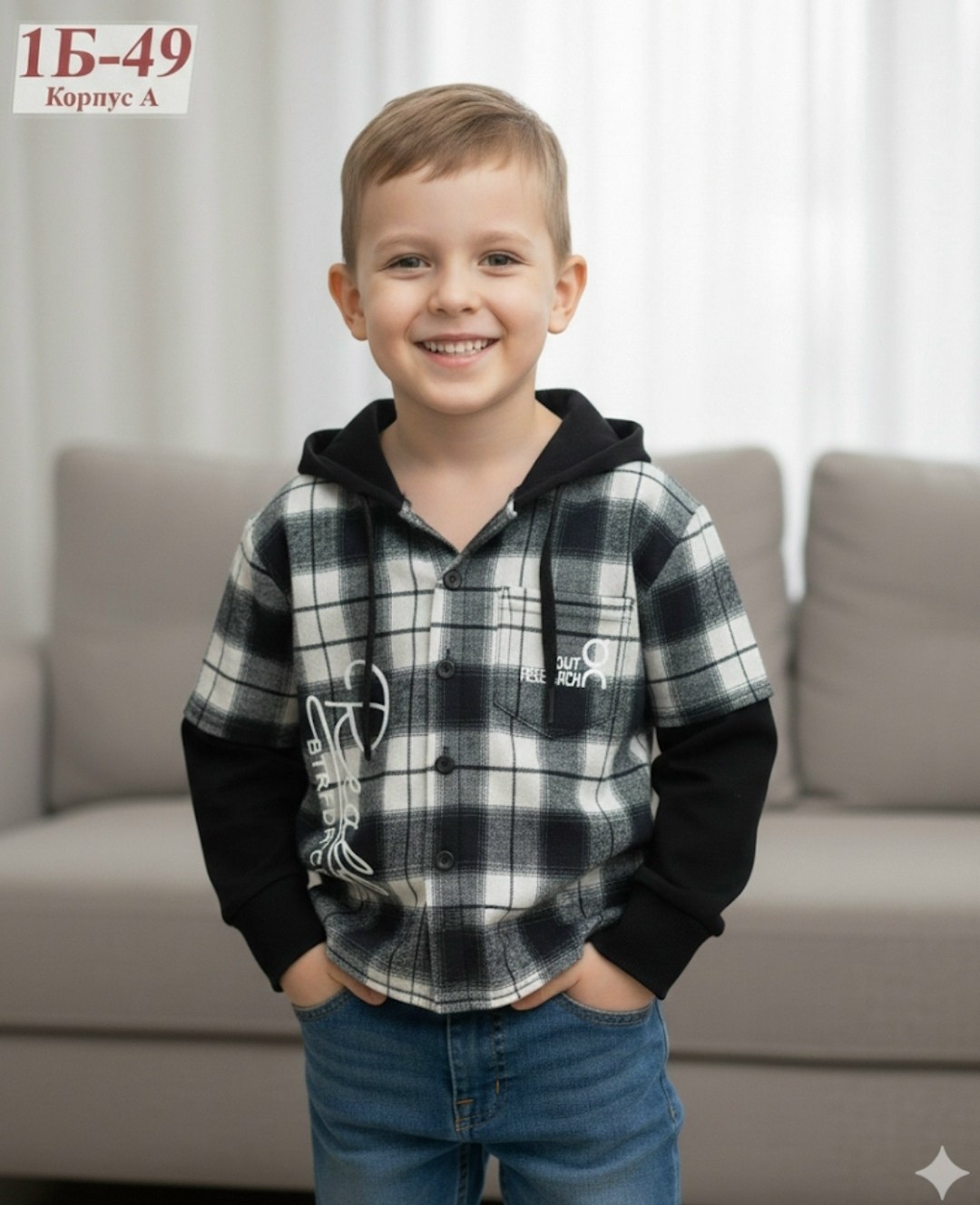 рубашка клетчатая комбинированная с капюшоном kid's love,теплая рубашка в клетку с капюшоном для мальчика,рубашка с капюшоном для мальчика,теплая рубашка в клетку для мальчика,рубашка для мальчика