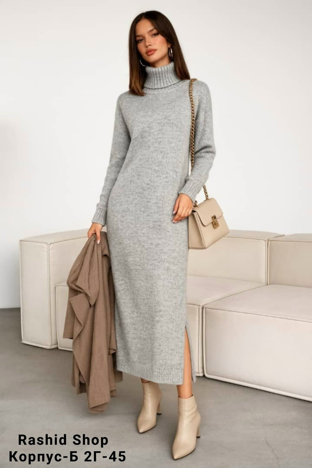 серое длинное платье-гольф из ангоры,серое длинное платье-гольф из ангоры issa plus,трикотажное платье,шерстяное платье,вязаное платье