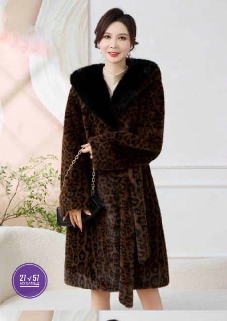 женская шуба из натурального меха кролика рекс с леопардовым принтом,шуба lawinter модель 54938 цвет леопард,длинное леопардовое пальто из искусственного меха,леопардовая шуба эко,леопардовая шуба дли