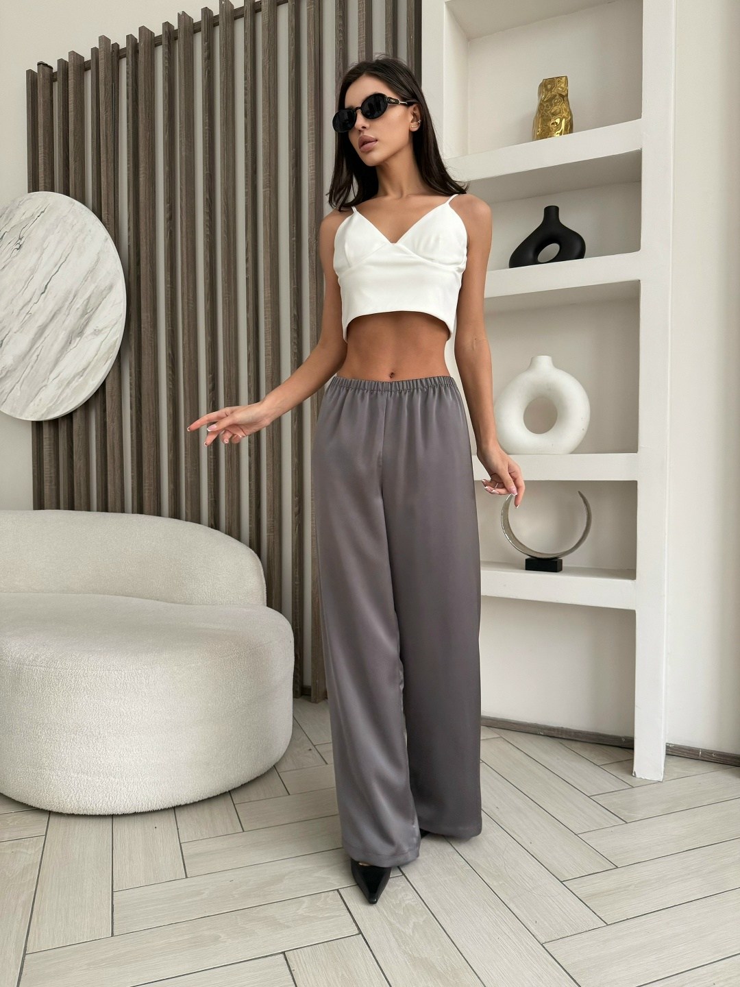 брюки палаццо,брюки широкие,модные брюки,брюки шелковые палаццо на резинке qaso 251927240,шелковые брюки