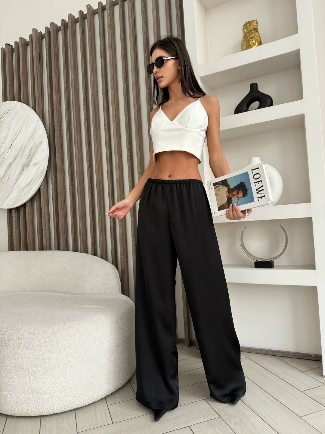 брюки палаццо,брюки широкие,модные брюки,брюки шелковые палаццо на резинке qaso 251927240,шелковые брюки