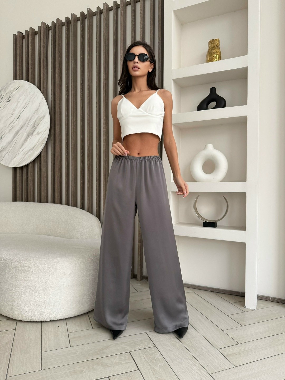 брюки палаццо,брюки широкие,модные брюки,брюки шелковые палаццо на резинке qaso 251927240,шелковые брюки