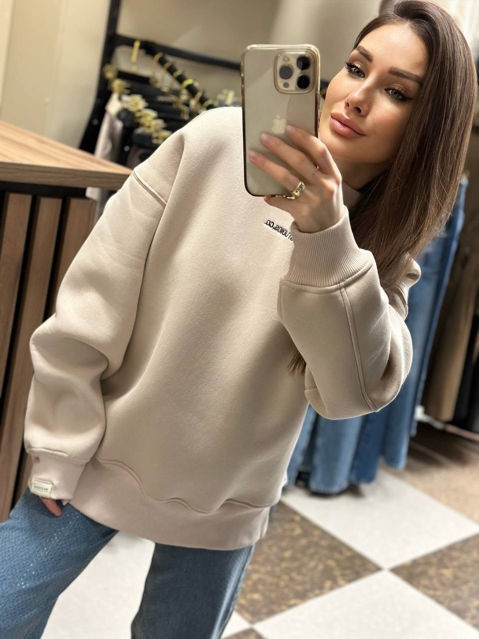 свитшот женский оверсайз likisha fashion,бежевый свитшот,свитшот,свитшот женский,свитшот на флис