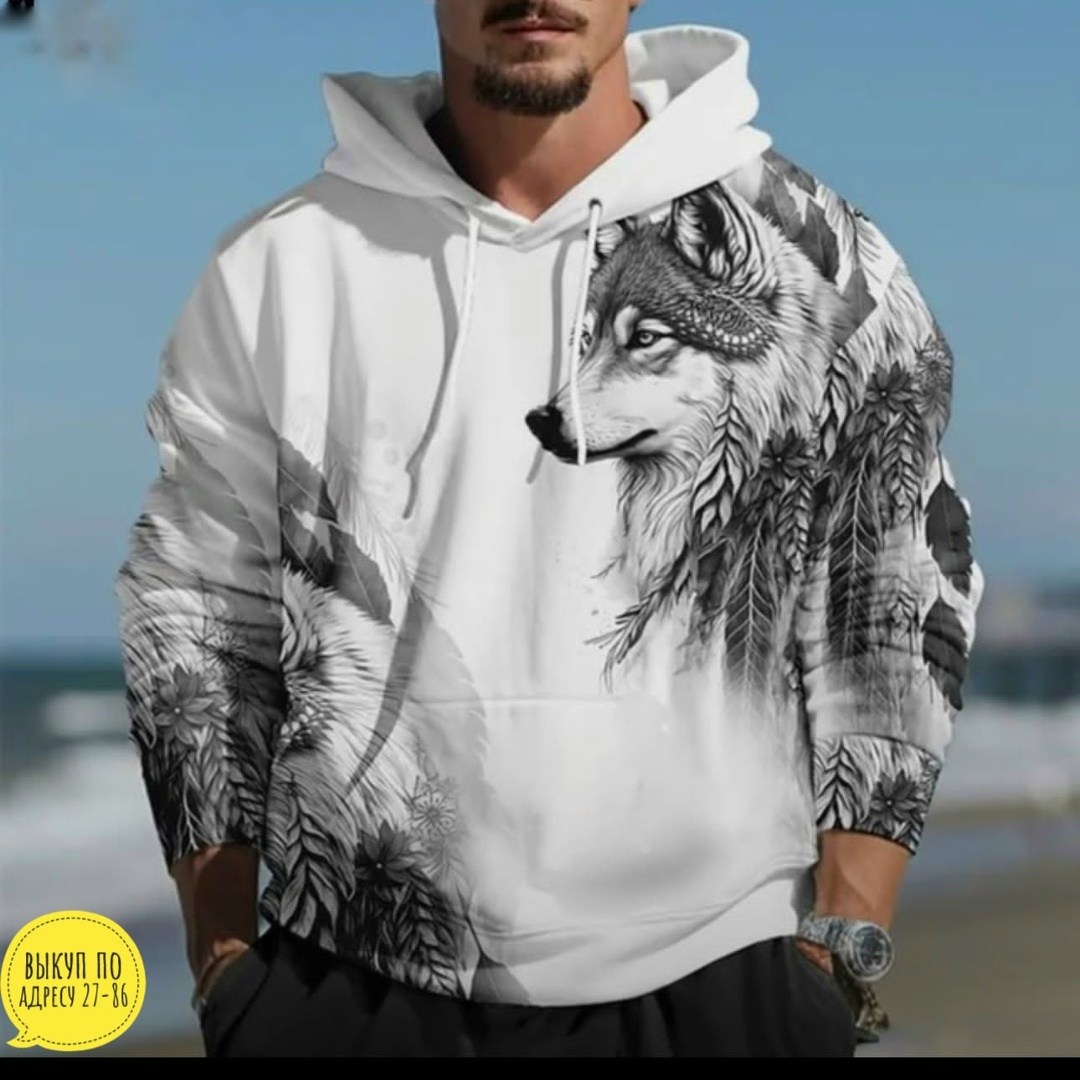 модная толстовка,толстовка с 3d принтом,мужская толстовка с 3d принтом,толстовка с капюшоном и рисунком волка,толстовка мужская волк