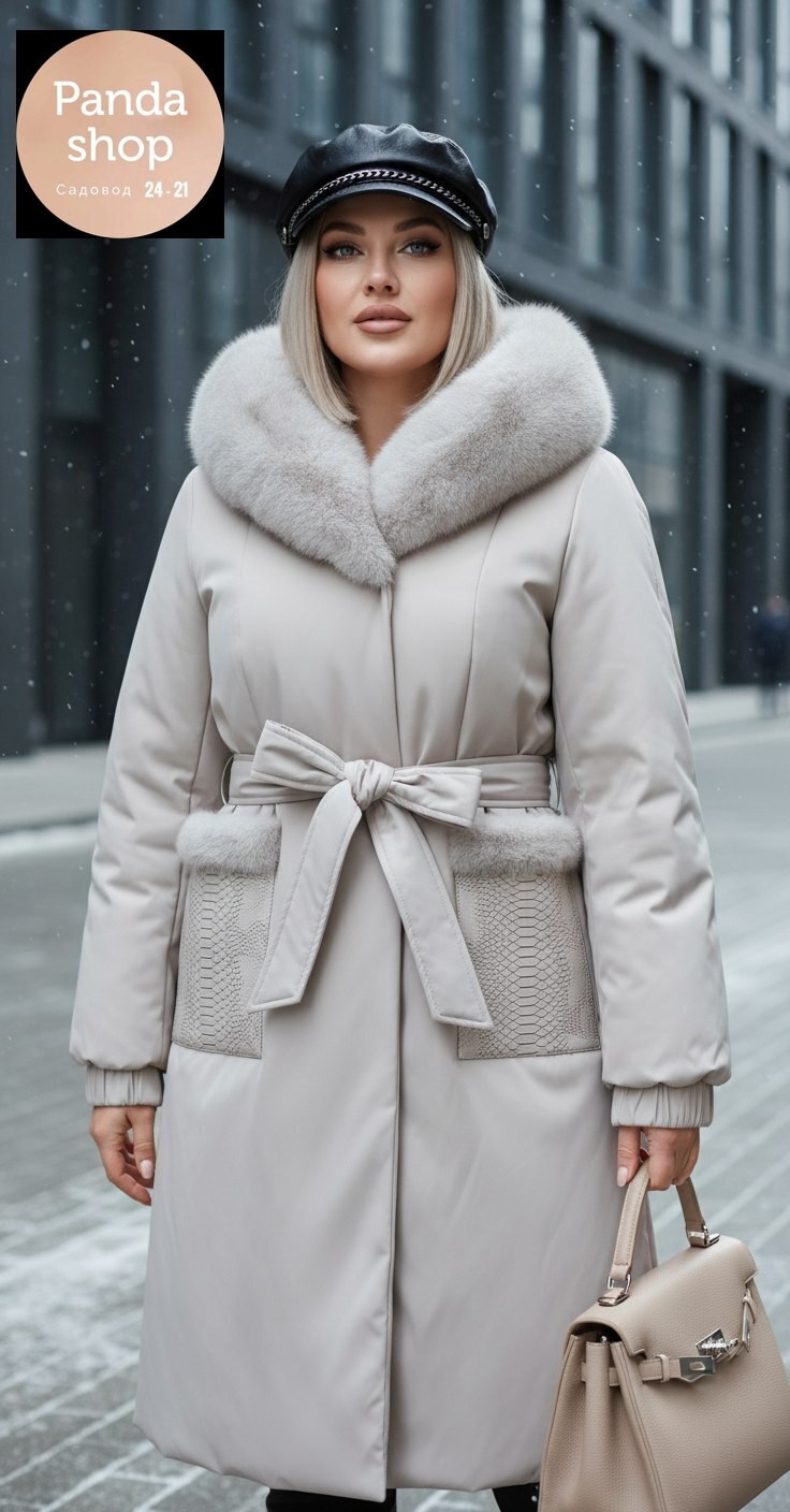 длинное зимнее пальто с мехом норки bomfurs,пуховики с мехом,длинный пуховик,женский пуховик,пальто зимнее женское с норкой большого размера коричневого цвета