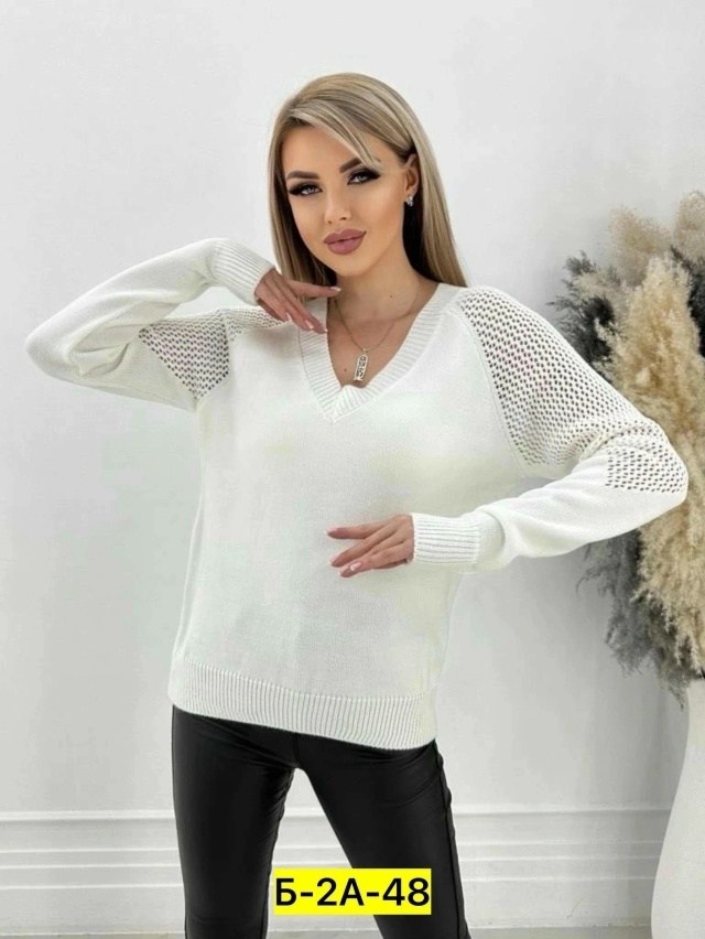 кофта женская,белая кофта,стильная кофта,кофта пуловер,кофта с ажурными рукавами