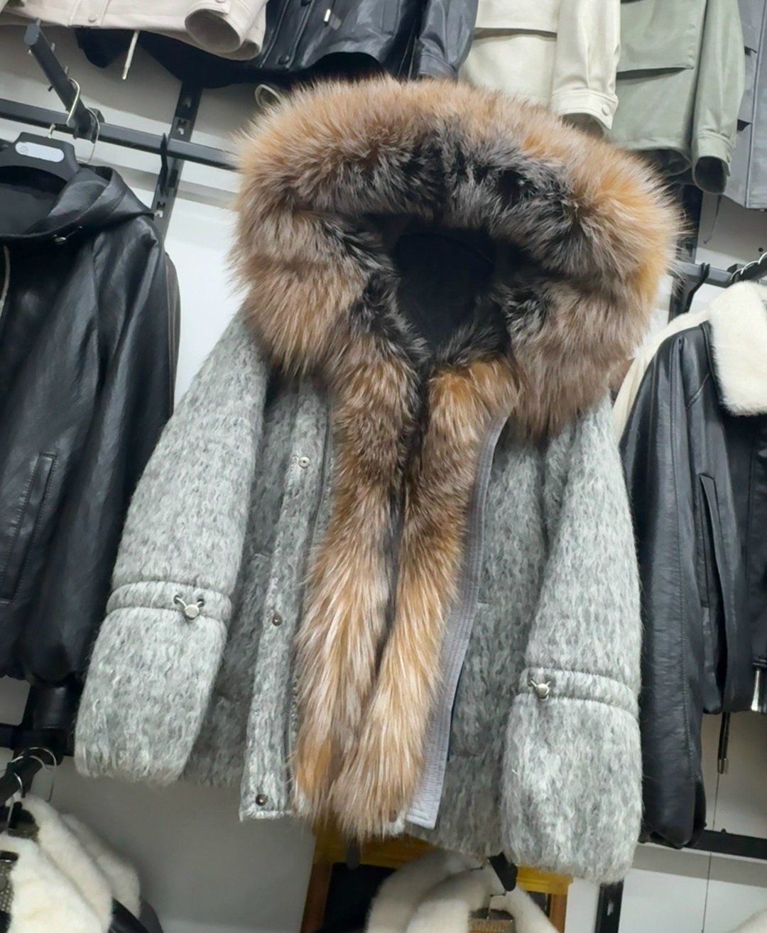 зимняя куртка полупальто с натуральным мехом лисы oksana utova brand,,женская куртка,зимняя куртка