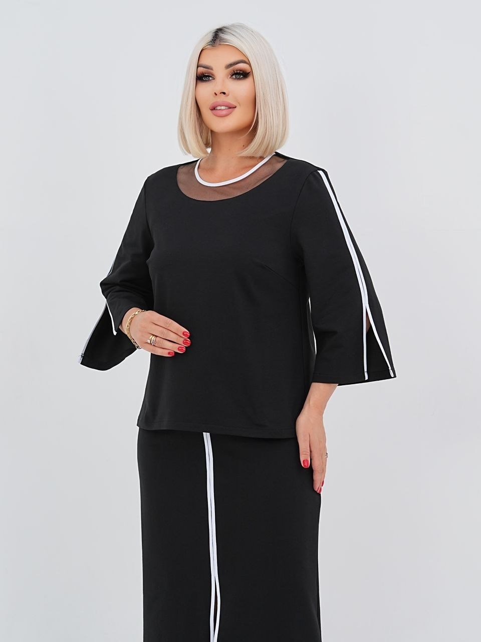 костюм,костюм вечерний с брюками больших размеров sweet store,костюм вечерний с брюками больших размеров sweet store цвет черный,костюм классический,костюм брючный нарядный большие размеры allaviя 505