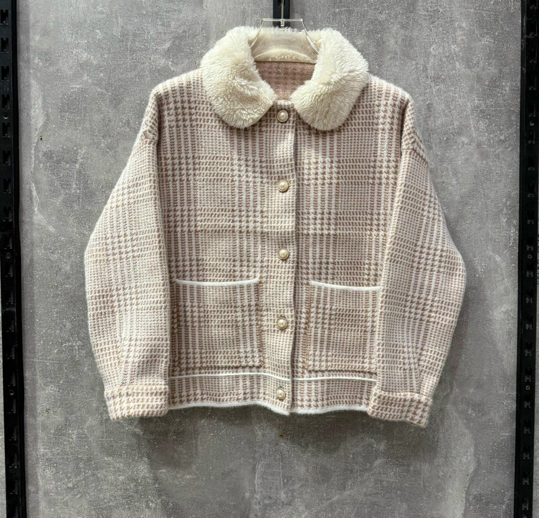 женская куртка из искусственной овечьей шерсти kb,пальто в клетку,теплое пальто,теплая куртка,кардиган пальто