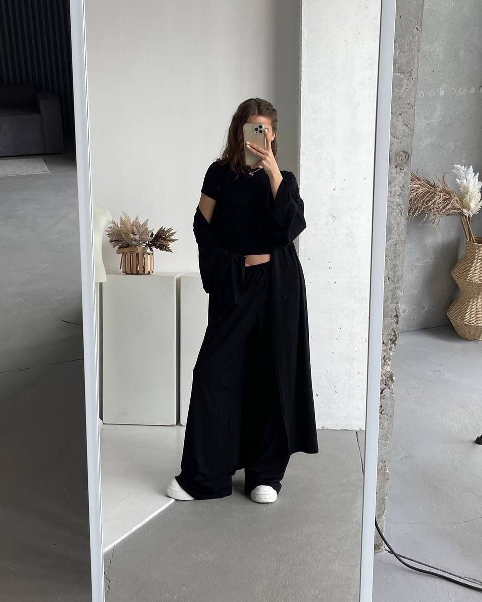 костюм тройка: кардиган, топ, брюки палаццо (плотный хлопок),костюм тройка летний с брюками,стильные костюмы,костюм с брюками палаццо,костюм с брюками